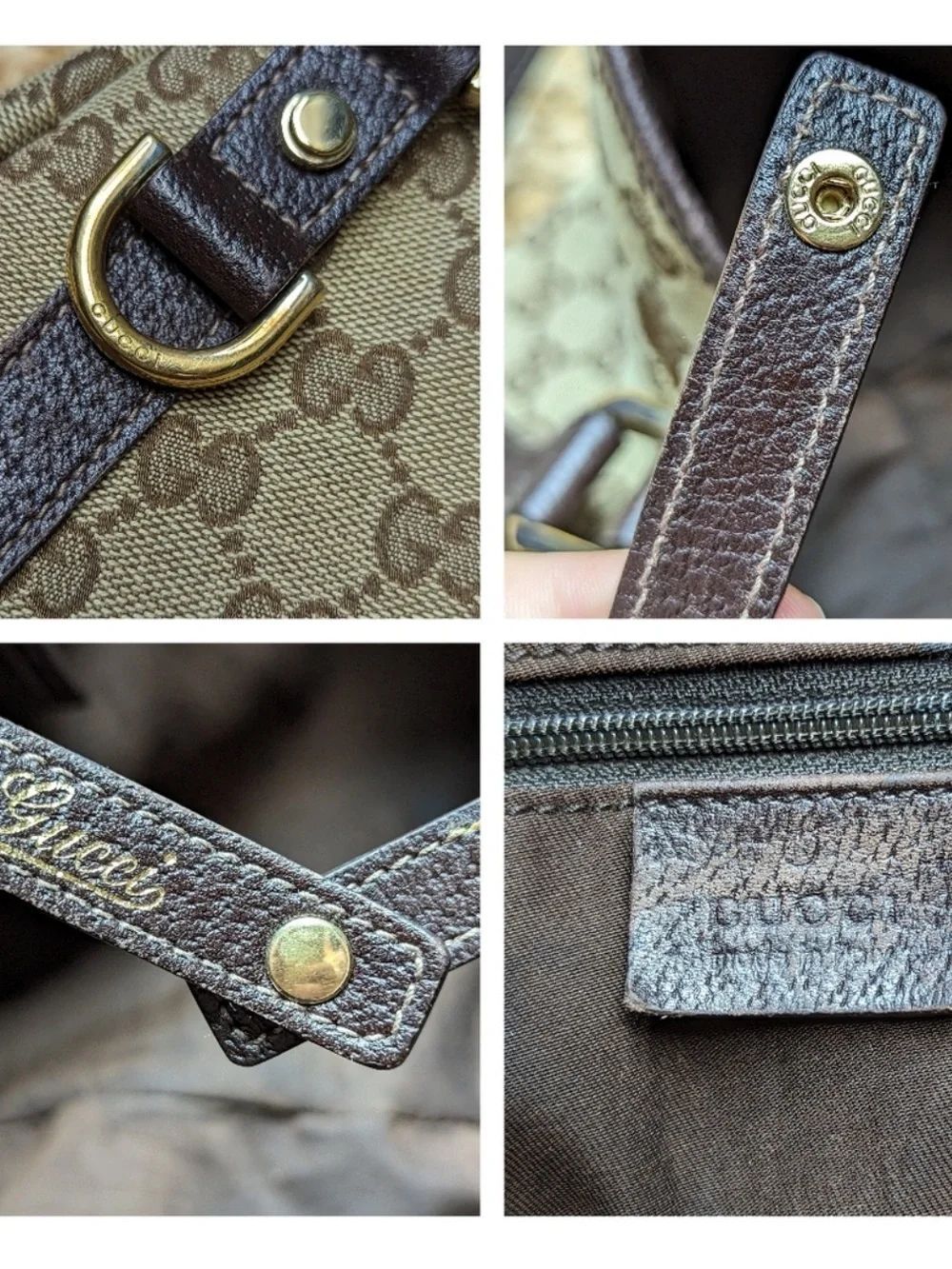 GUCCI•Abbey GG monogram canvas hobo handbag brown FLAWED - Picture 2 of 10